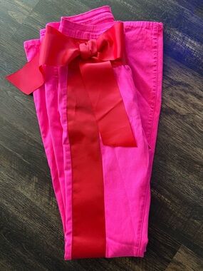 Judith March Hot Pink Boot Cut Pants with Red Ribbon Trim